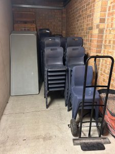 tables and chairs in storage